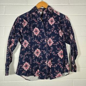 Vtg 100% Cotton Floral Aztec Print Button Shirt Western Casual Preppy Medium Art